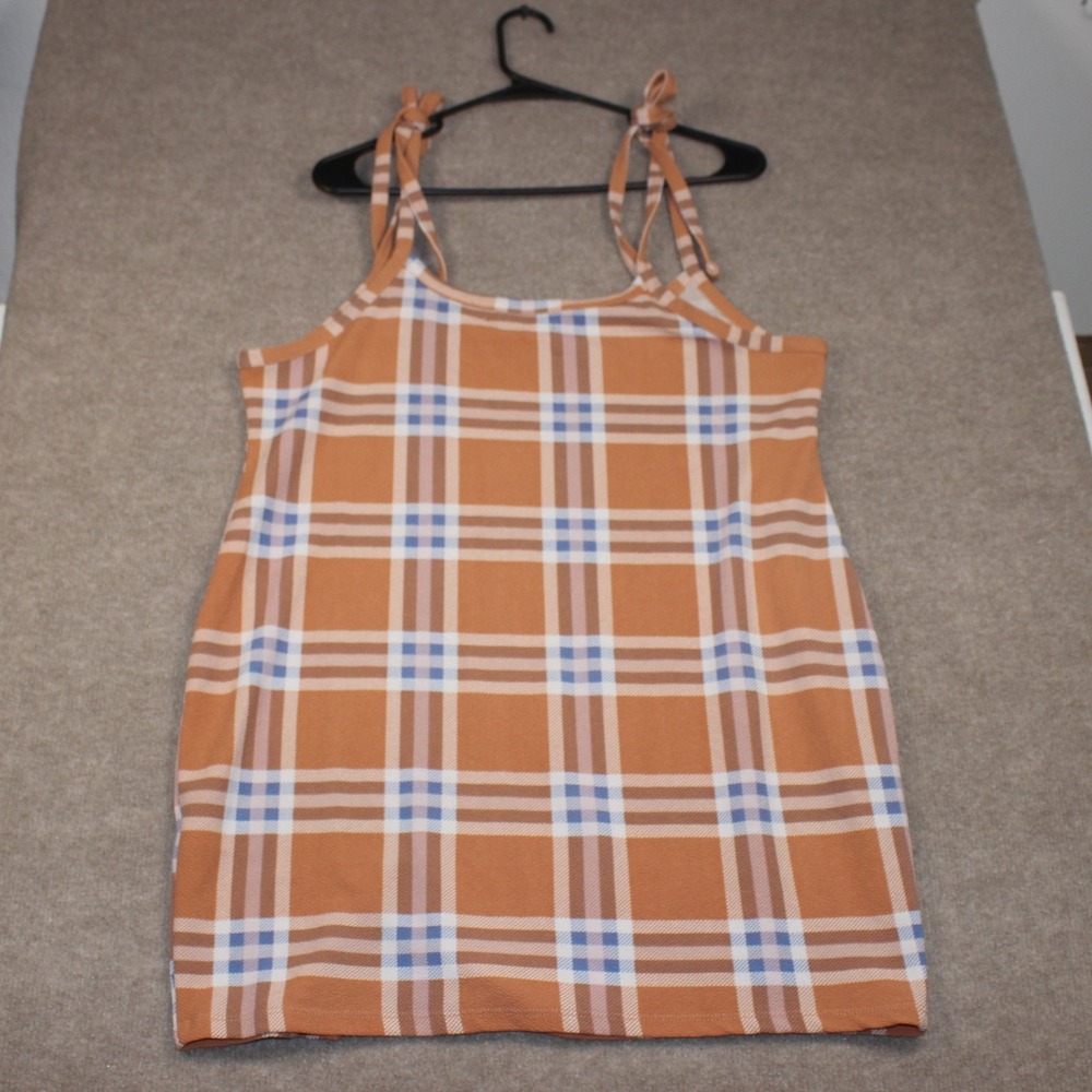 Almost Famous Orange Plaid Tie Strap Mini Dress Plus Size 3X Sleeveless Bodycon